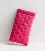 New Look Bright Pink Quilted Leather-Look Sunglasses Case